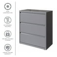 thumbnail image 5 of Hirsh 36 Inch Wide 3 Drawer Metal Lateral File Cabinet for Home and Office, Holds Letter, Legal and A4 Hanging Folders, Silver, 5 of 11