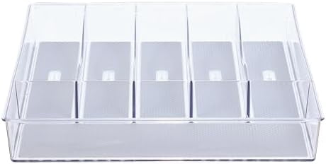 Silverware & Utensil Drawer Organizer - Divided Clear Plastic Storage Tray with 6 Compartments for Kitchen Flatware and Cutlery - BPA Free, Food Safe, Non Slip, 12x15 inches