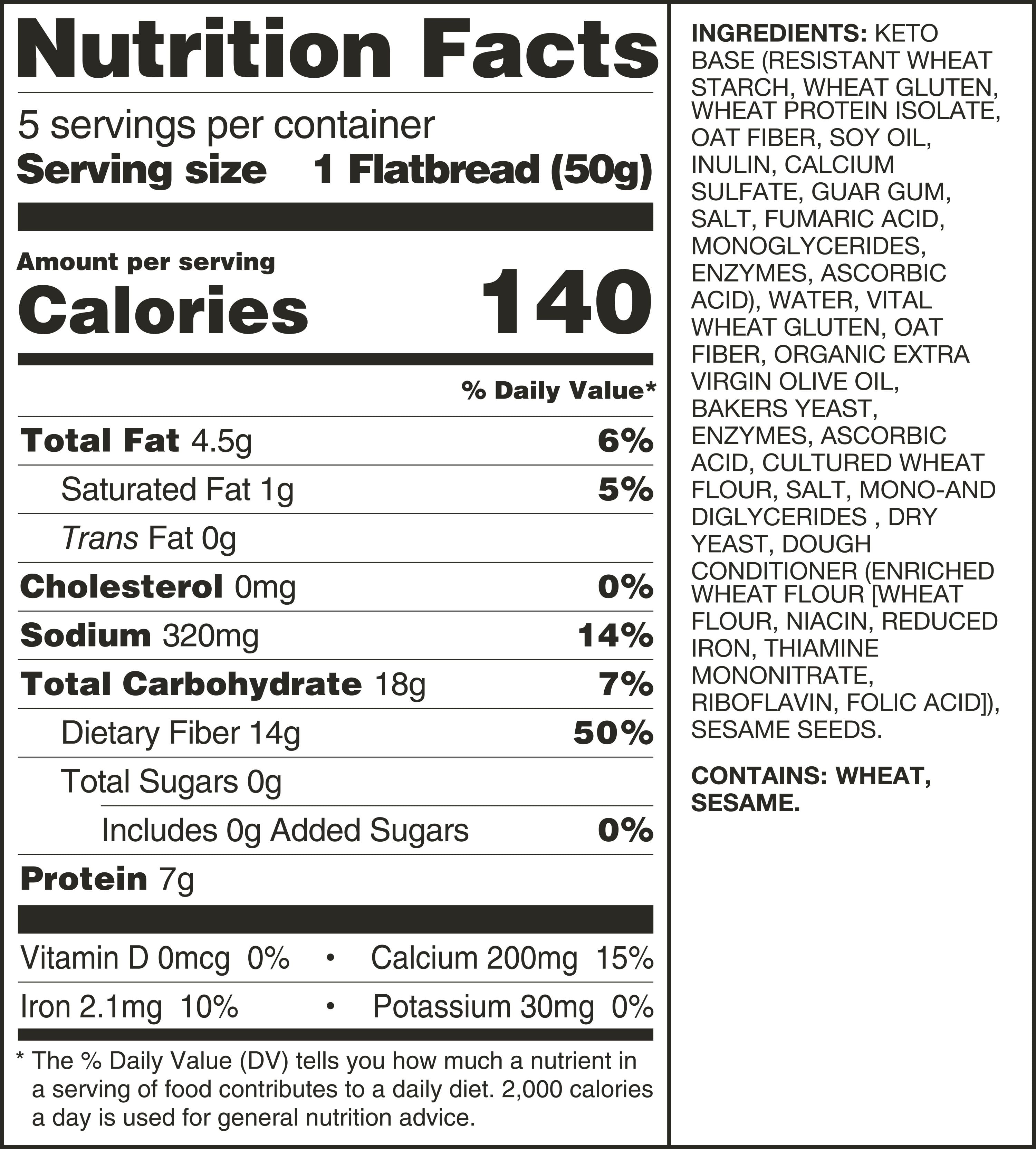 Toufayan Keto Flat Bread 5 Count - Fresh & Flavorful Low Carb Bread