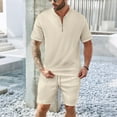 thumbnail image 2 of Bpmpbo Mens Short Sets 2 Piece Outfits Polo Shirt Fashion Summer Tracksuits Casual Set Short Sleeve and Shorts Set for Men，Men Casual Zipper Short Sleeve Lapel Short Pants Set, 2 of 5