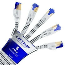 Ethernet Cable Cat 7, 12 ft, 5 Pack,Easy-Hide Flat Super-Durable White Braided Network LAN Internet Cable/Cord, Ethernet Patch Cable