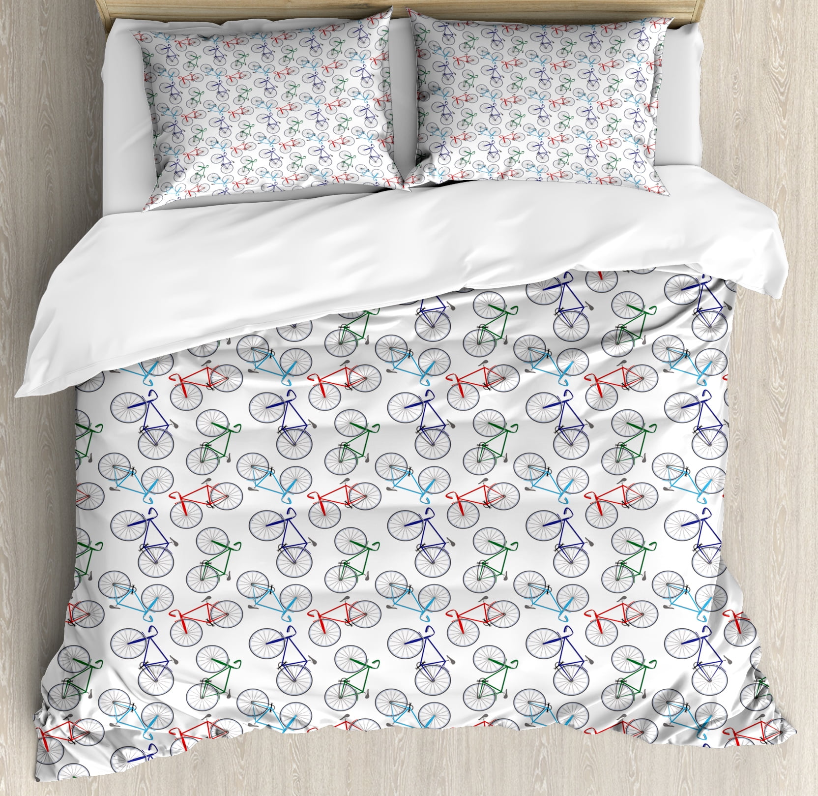 Bicycle Duvet Cover Set, Abstract Plain Design Racing Bicycles in