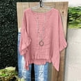 thumbnail image 2 of hlysgo Women's Batwing Sleeve Tunic Tops V Neck Double Ruffle Trim Boho Blouse Casual Loungewear Home Vacation Shirts Pink,S, 2 of 5