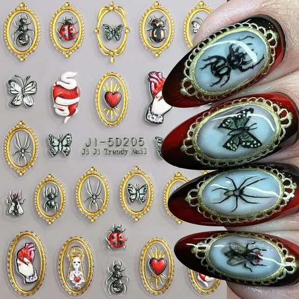 Pegatinas de uñas en relieve 5D con marco de fotos tallado, apliques de uñas fantasma, suministros de gelatina para uñas, decoración de uñas para mujeres, pegatinas para uñas