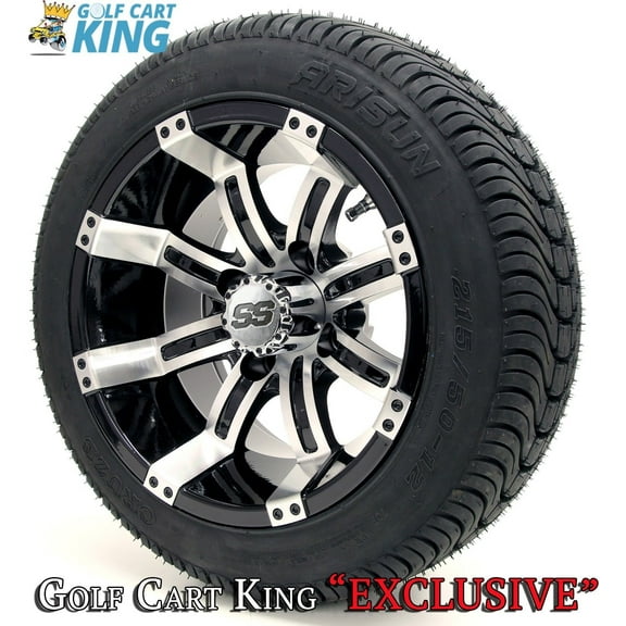 Golf Cart Wheels and Tires Combo - 12" Tempest Machine/Black - Set of 4