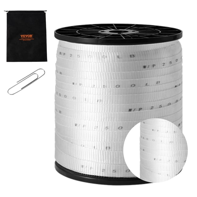 VEVOR Polyester Pull Tape, 3/4" x 528' Mule Tape Flat Rope, 2500 lbf Tensile Capacity, Printed Webbing Cable Pulling Tape for Packaging