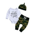 thumbnail image 5 of Franhais Baby Boys Fall Outfits, Cute Short/Long Sleeve Letter Print Romper + Camo Pants + Top Knot Hat 3Pcs Set, 5 of 9
