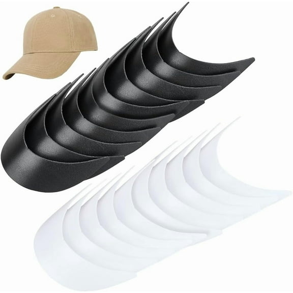 1 Set 20Pcs 2 Colors Baseball Cap Visor Insert Black & White Ball Cap Form Shaper Plastic Hat Brim Baseball Hat Shaper Bump Cap Insert for Craft Sewing Caps Supplies Making