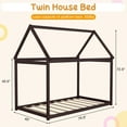 thumbnail image 3 of Costway Twin House Bed Wood Frame with Roof for Kids Toddler No Box Spring Brown, 3 of 10