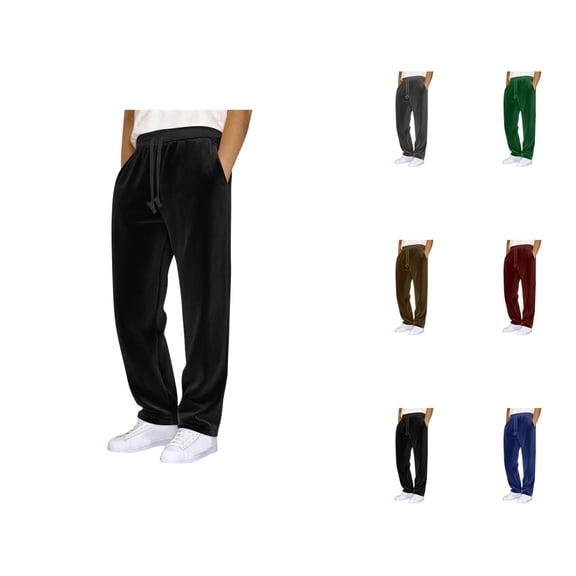 Corduroy Pants for Men 2025 Solid Color Drawstring Elastic Waist Flared Casual Pants with Pockets Trousers