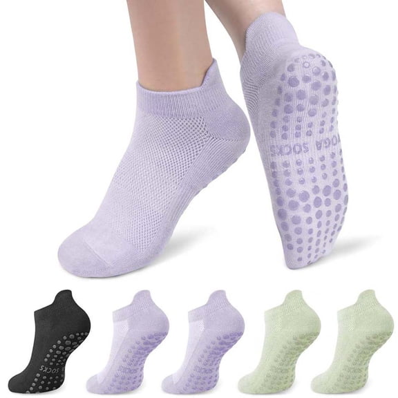 5 Pairs Women’s Non-Slip Yoga & Grip Socks – Cotton Anti-Skid Floor Socks for Ballet, Barre, Pilates & Daily Wear