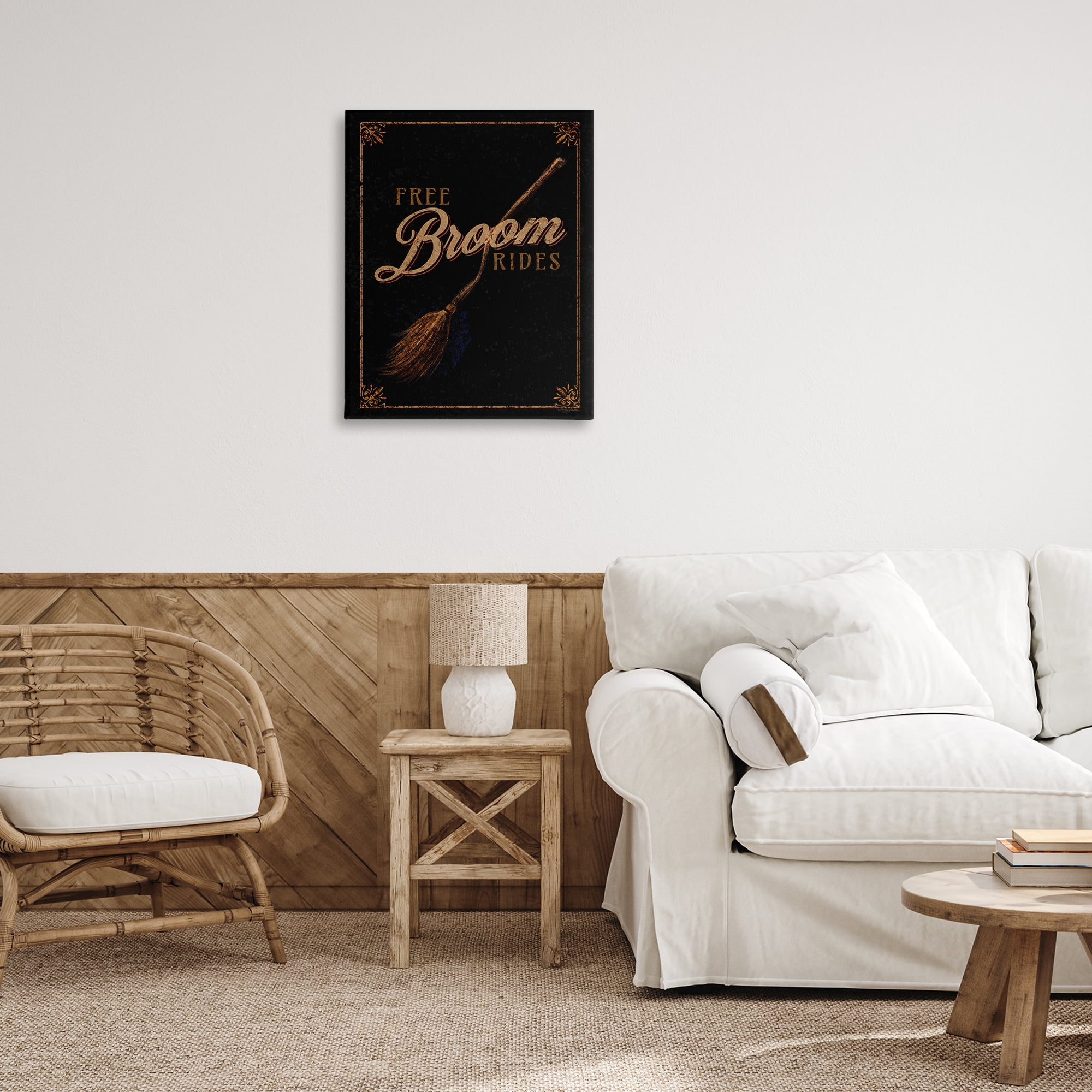 Stupell Industries Rustic Free Broom Rides Holiday Painting Gallery Wrapped Canvas Art Print Wall Art, 24 x 30