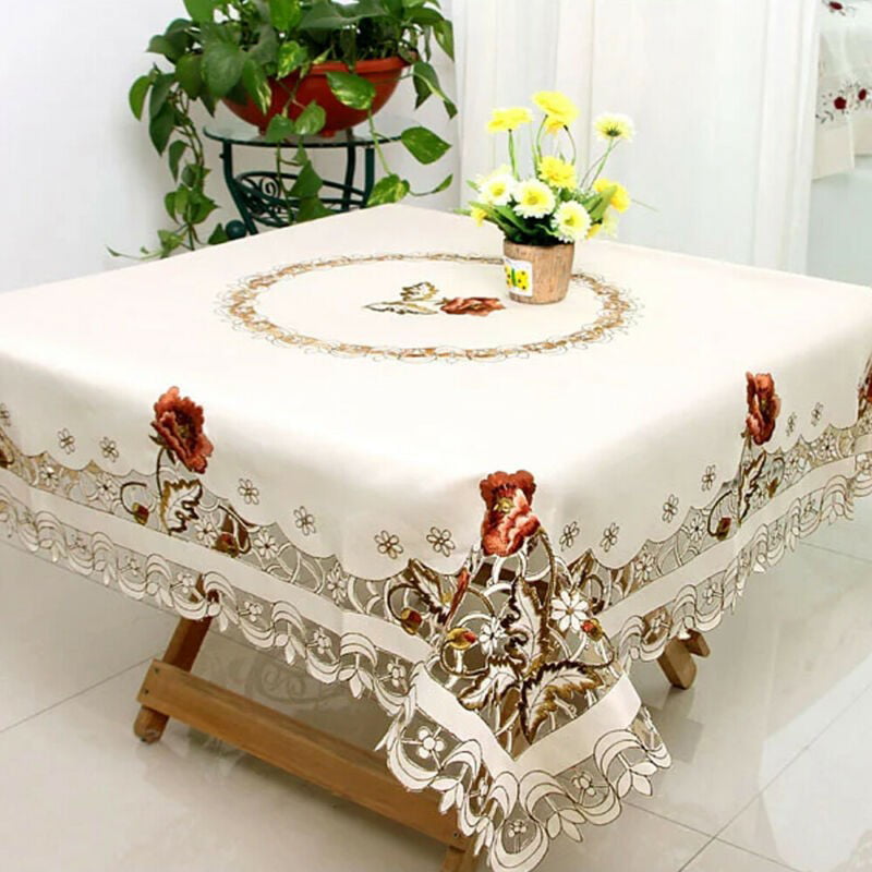 Vintage Embroidered Lace Tablecloth Round Table Cloth Cover Dinner Wedding Decor 