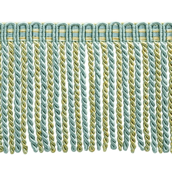6" (15cm) Noblesse Collection Bullion Fringe Trim with Fancy Knitted Header # DB6, Island Breeze Blue #5939 (Silver Blue, Gold, Off White) Sold By The Yard (36"/3 ft/0.9m)