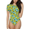 thumbnail image 2 of Goofa Lemon1 Printed Women Rash Guard Short Sleeve,Tummy control Swimsuit Surfing Swimsuit Bathing Suit One Piece Swimsuit UPF 50-Medium, 2 of 9