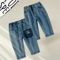thumbnail image 2 of GBSYEWXS Denim Pants For Boys Kids Relaxed Distressed Elastic Waist Straight-Leg Blue Jeans Size 6-7 Years, 2 of 6