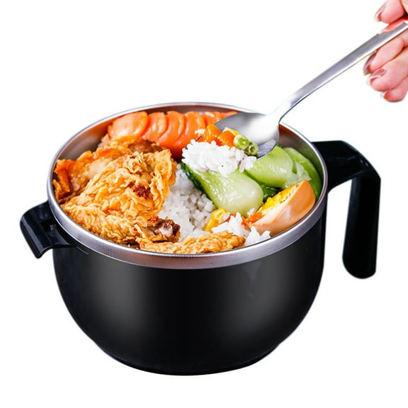 LEDMOMO Black Stainless Steel Lunch Container with Lid Insulated Bowl for Office Kitchen Use