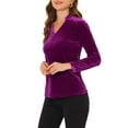 thumbnail image 4 of INSPIRE CHIC Women's Velvet V Neck Long Sleeve Blouse Top XS Purple, 4 of 7