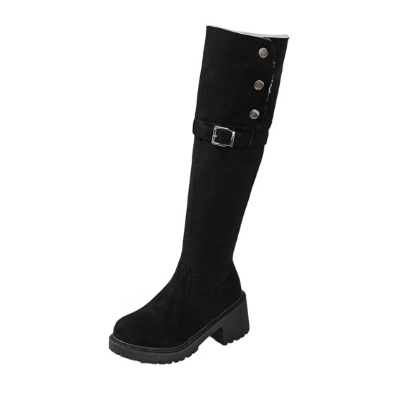 Heel Western Knee High Boots Tall Riding Footwear for Ladies With On Design And Solid Pattern