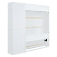 thumbnail image 3 of Solid Wood Bed Frame Murphy Bed Wall Bed with Shelves, Platform Bed Frame, Mid Century Bedframe, Wood Foundation(White, Queen), 3 of 9