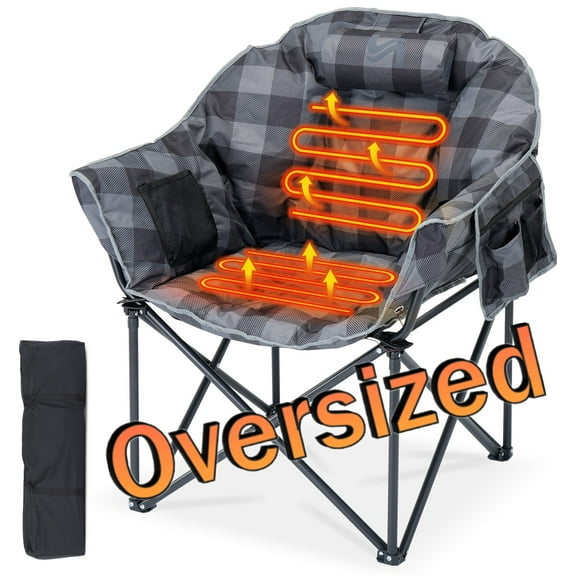 ABORON Oversized Heated Camping Chair Adult, Heated Folding Chair Outdoor Sports with 3 Heat Levels, Portable Heated Outdoor Chair for Lawn Patio Lounge, Supports Up to 500lbs, Battery NOT Included