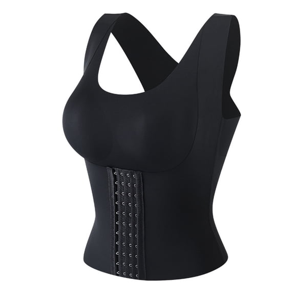 Women 4-In-1 Seanless Front Buckle Bra Wireless Push Up Padded Posture Corrector Tank Top Girdle Body Shaper Cross Back Slimming Vest Corset