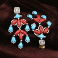 thumbnail image 2 of Natural Coral Turquoise,Diamond Gemstone 925 Sterling Silver Earrings, 2 of 3