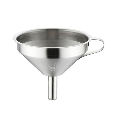 Wide Mouth Stainless Funnel with Filter Handled mouth funnel with handle Strainer for Transferring Liquid Fluid Kitchen Set Silver L(15cm)