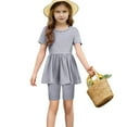 thumbnail image 6 of ZACPNCV Girls Summer Outfits Short Sleeve Ruffle Hem Top and Biker Shorts Set Girl Clothes Gray 6-7 Years, 6 of 9
