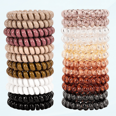 Spiral Hair Ties 24pcs No Crease Clear Brown Coil Hair Ties Spiral Ponytail Holders Coils Scrunchies Plastic Phone Cord Hair Bands for Women Girls (Neutral Colors-Large Size)