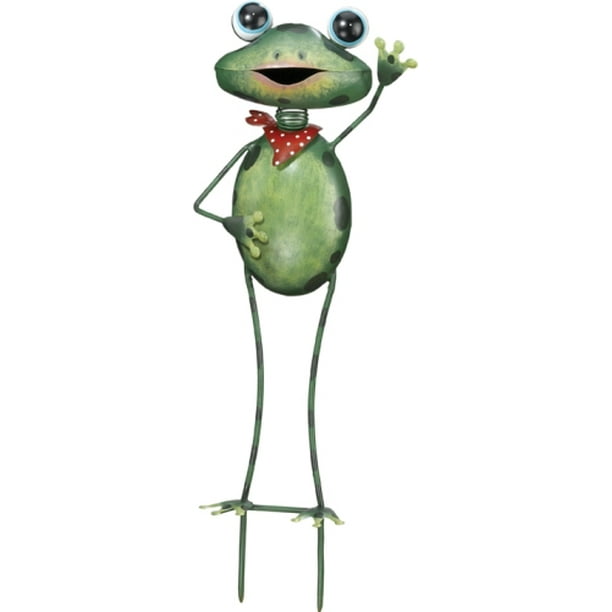 Whimsical Enchanted Garden Frog Waving 3 D Metal Yard Art Decor Com Metal Yard Art Garden Decor, Metal Frog Garden Decor