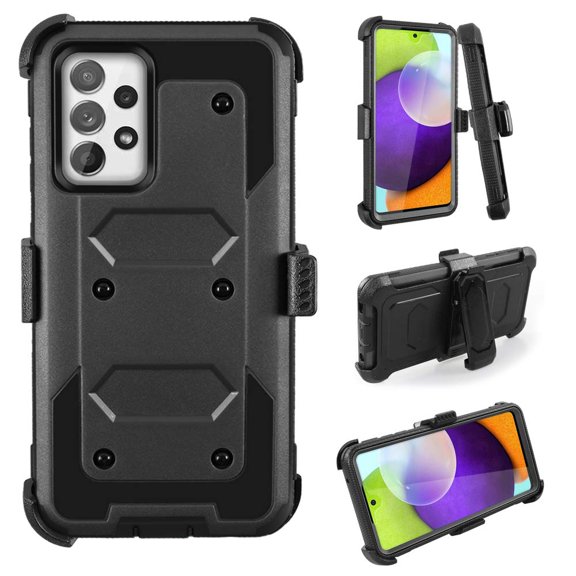 SOATUTO for Samsung A52 5G 6.5" Case Full-Body Protective Built-in Screen Protector Kicksand Belt Clip Heavy Duty Dustproof Shockproof Anti-Scratch Armor Cover Samsung Galaxy A52 5G 4G 6.5 inch-Black