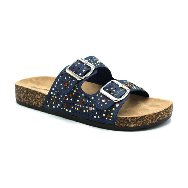 double buckle strap footbed sandals