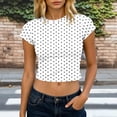 thumbnail image 3 of Byworldtasic Y2k Tees for Women Short Sleeve Polka Dot Shirt Tops Slim Fit Aesthetic Streetwear T Shirt, 3 of 5