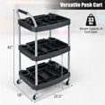 thumbnail image 4 of 3-Tier Rolling Tool Cart with Locking Wheels, Heavy Duty Mobile Workstation for Garage, Salon & Hotel | 42"H Utility Cart w/ Dividers, Bottle Holders, 99 LB Capacity | Black Tool Organizer Cart, 4 of 7