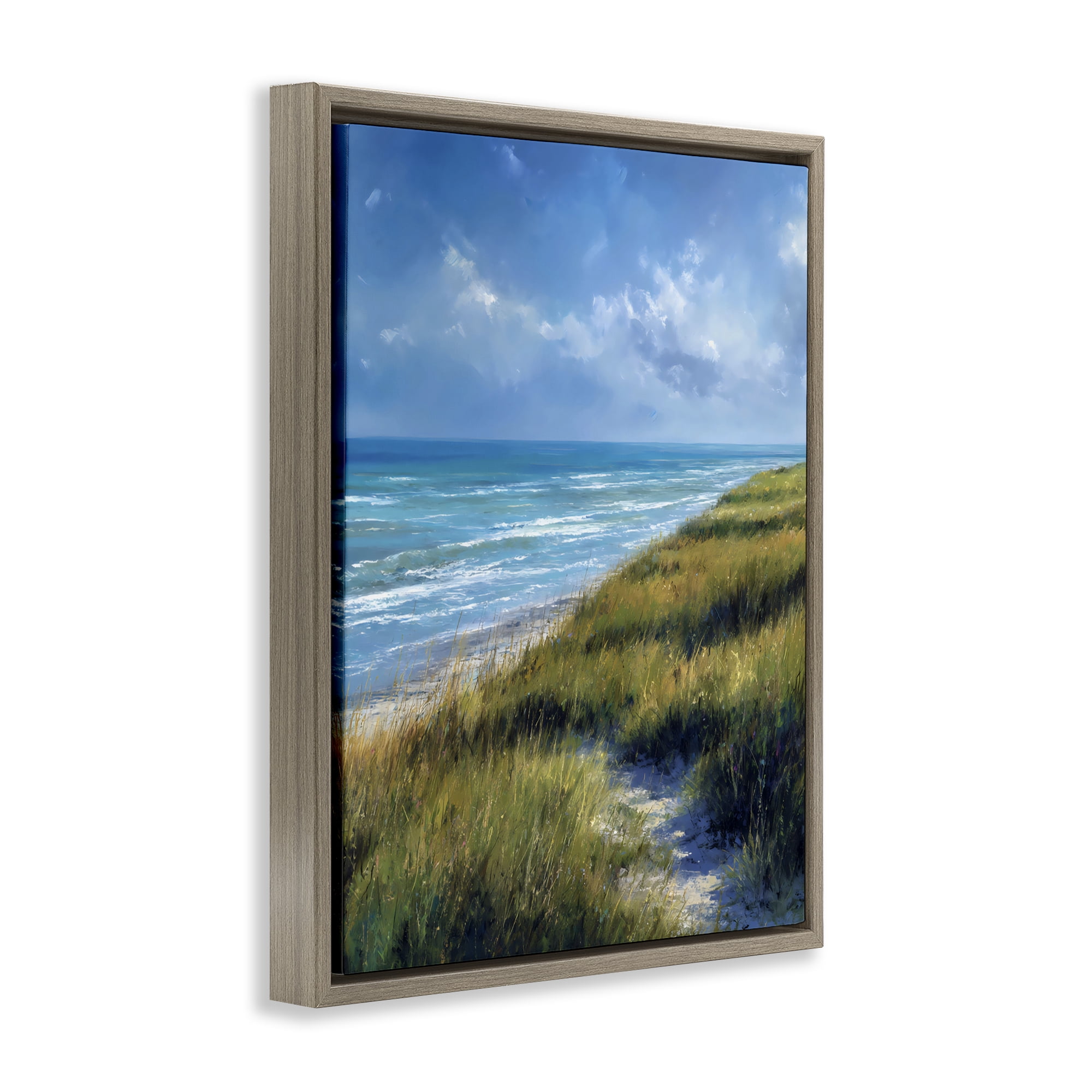 Stupell Industries Coastal Grass & Rolling Waves Brown Framed Floater Canvas Wall Art, design by Franklyn Gregory