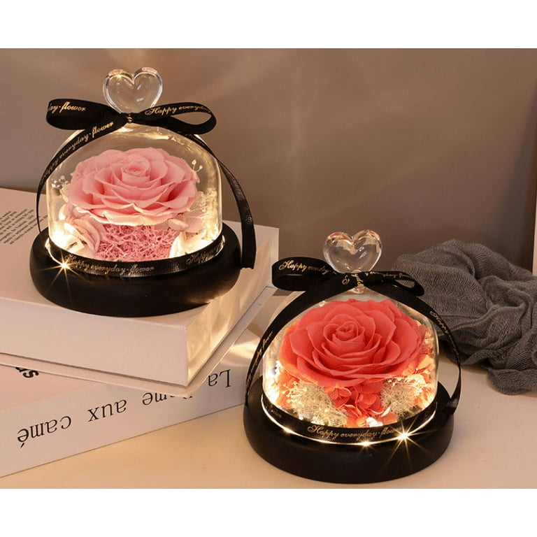 Fairnull Eternal Rose in Glass Dome Romantic Aesthetic Artificial Eternal  Rose Flower in Glass Dome Gift Mother's Day Supplies