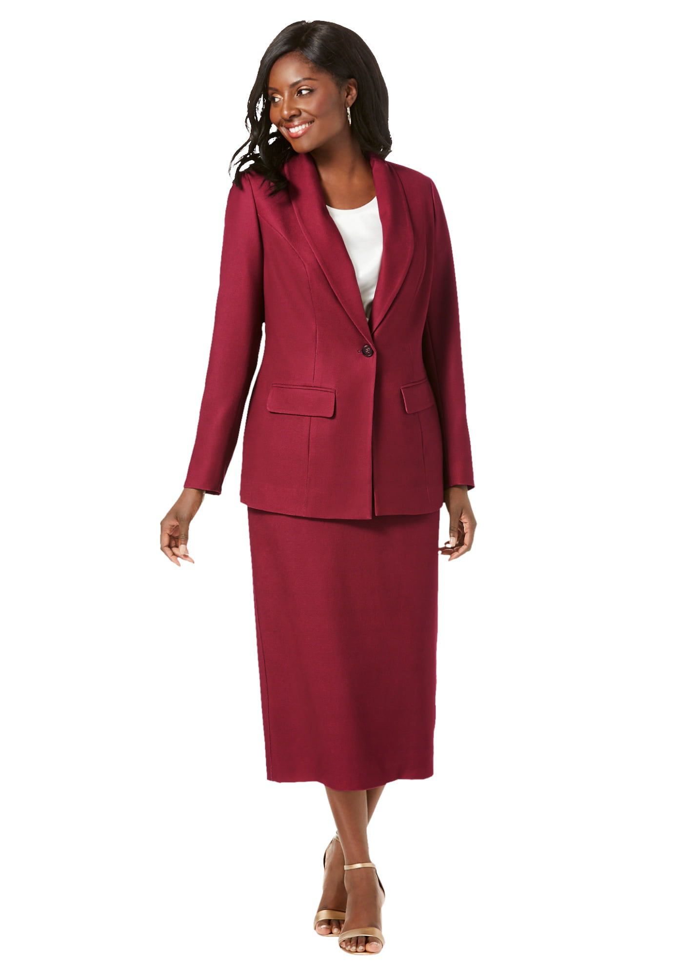 Jessica London Women's Plus Size Single-Breasted Skirt Suit Set - 22, Rich Burgundy Red