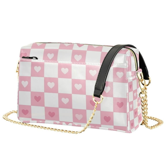 FORMRS Women Crossbody Purse with Chain Strap Vegan Leather Shoulder Handbag, Pink Checkered Heart