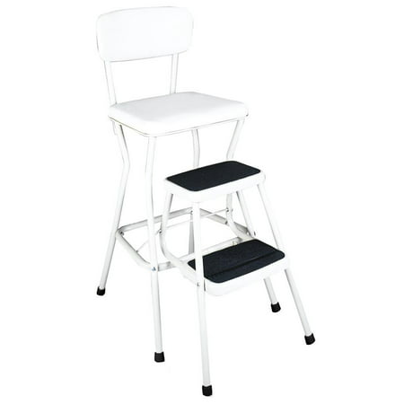 White Retro Counter Chair / Step Stool with Pull-out
