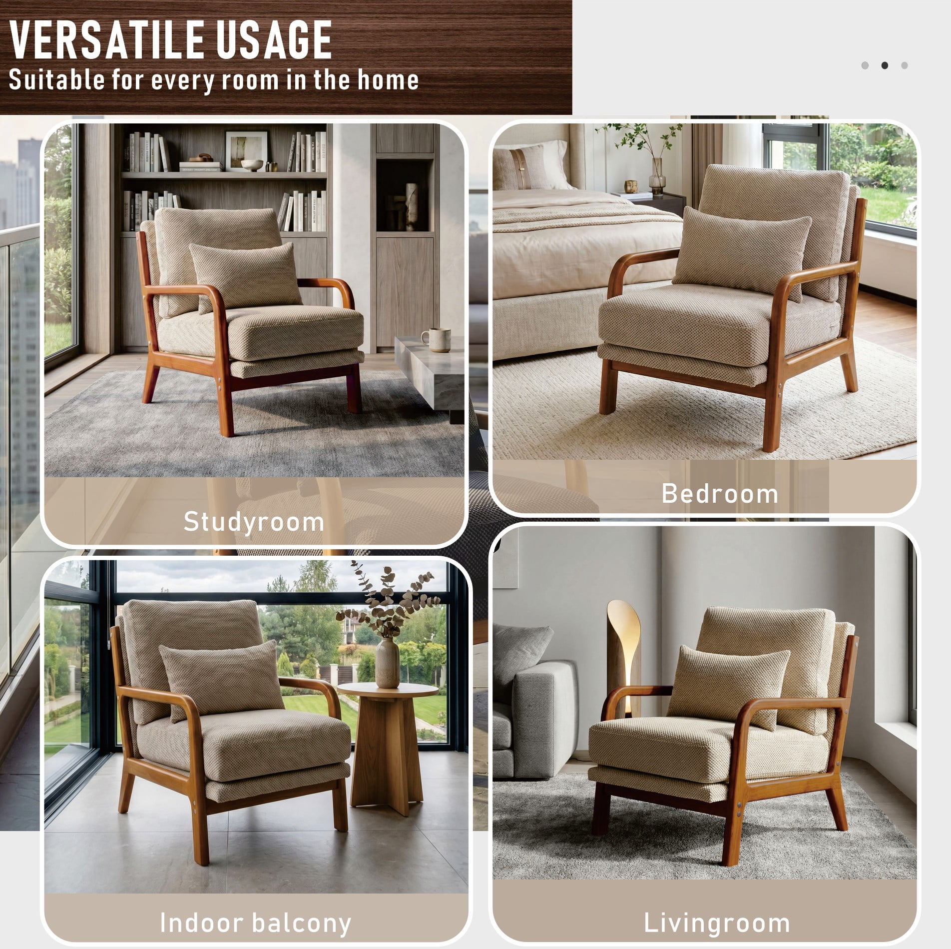 MOONMISS Accent Chair, Reading Club Chair with Pillow for Living Room Bedroom Furniture,Camel