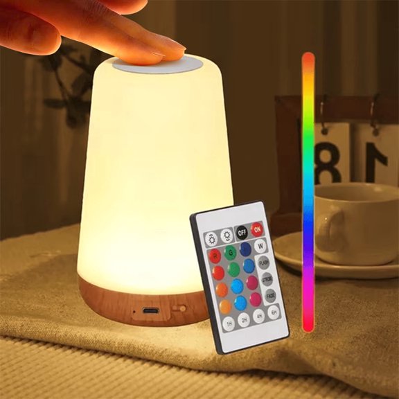 Small Night Light,1500mAh Dimmable Touch Lamp for Bedroom,13 RGB Colors Changing 5 Brightness Adjustable Bedside Table Lamp with Remote for Bedroom/Bathroom/Hallways/Living Room/Office