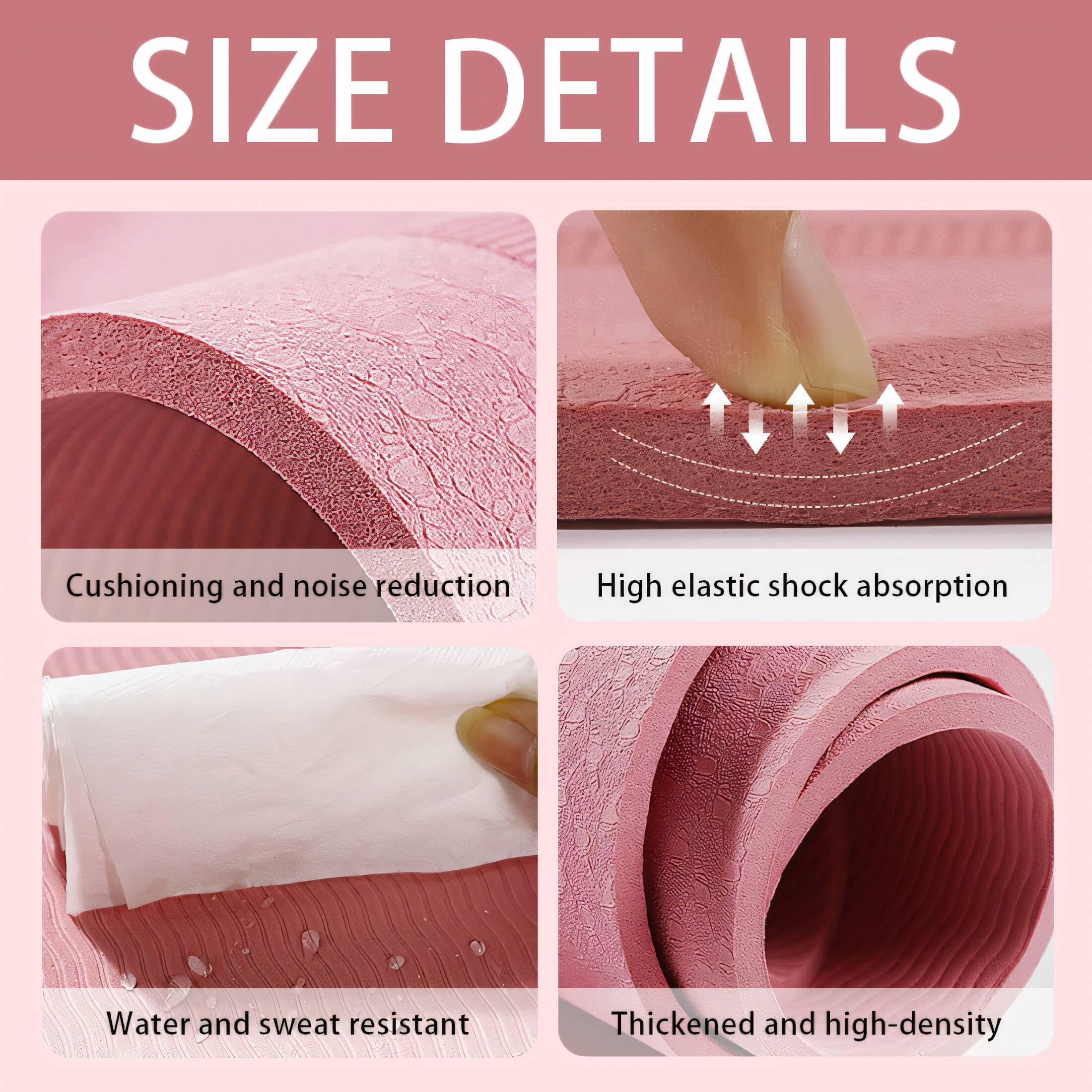 BESTSKY Jump Rope Mat Shock Absorption and Sound Insulation Household Mute Mat Indoor Outdoor Fitness Sports Yoga Mat Pink (50*12.7*0.2")