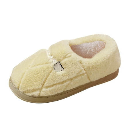 

Puawkoer Winter Couples Wimen Warm Home Baotou Plush Soft Bottom Comfortable Solid Color Flat Cotton Slipper