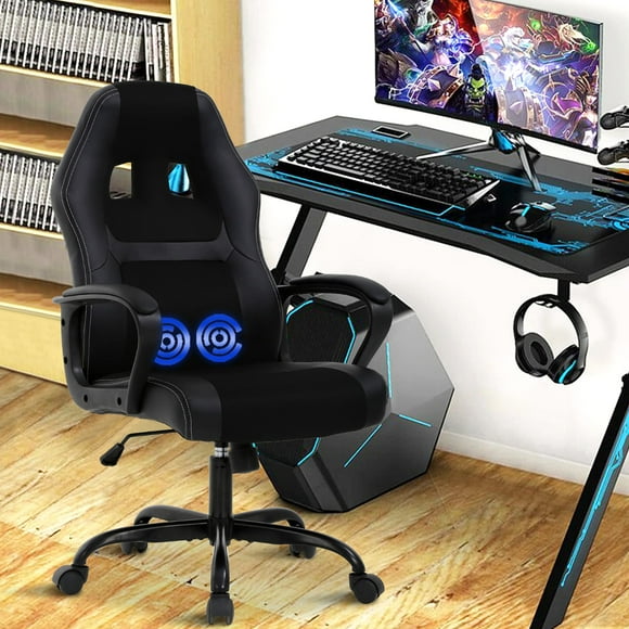 PC Gaming Chair Ergonomic Computer High-Back Racing with Lumbar Support Armrest Adjustable PU Leather Swivel Rolling Executive Office Desk for Home Adults, Black