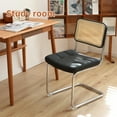 thumbnail image 6 of JXXRZ Rattan Dining Chairs Set of 2, Mid Century Modern Kitchen Side Chairs for Dining Living Room, Faux Leather Upholstered Dining Chairs, Black, 6 of 11
