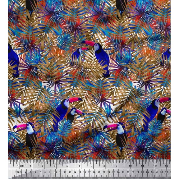 Soimoi Cotton Duck Fabric Leaves & Toucan Bird Print Sewing Fabric Yard 42 Inch Wide