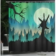 thumbnail image 4 of Ambesonne Halloween Shower Curtain, Zombies on Forest Hill, 69"Wx70"L, Charcoal Grey Green and Teal, 4 of 5