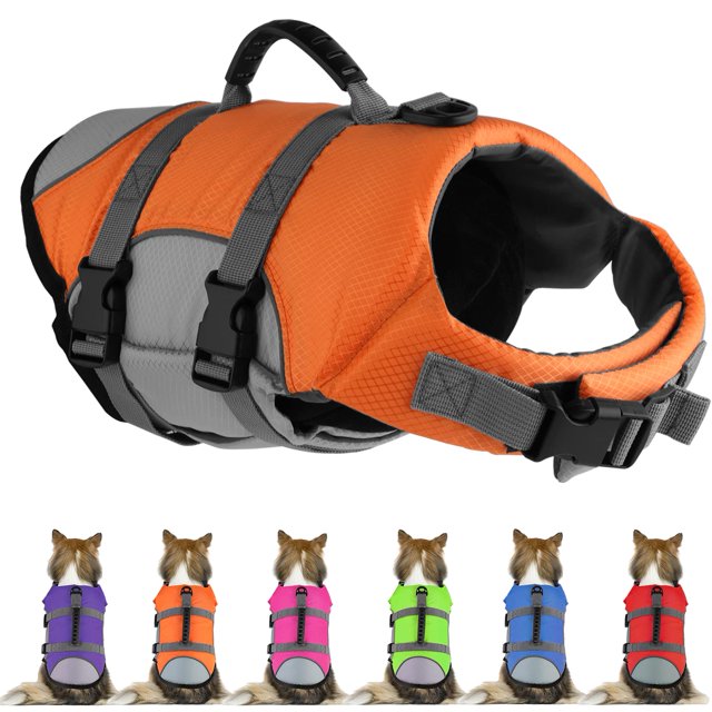 Mklhgty Chaleco Salvavidas Para Perros - Chaleco Reflectante Ajustable Con Asa De Rescate Para Nadar Y Navegar - Protector De Seguridad Para Mascotas Ripstop Para Perros Pequeños, Medianos Y Grandes