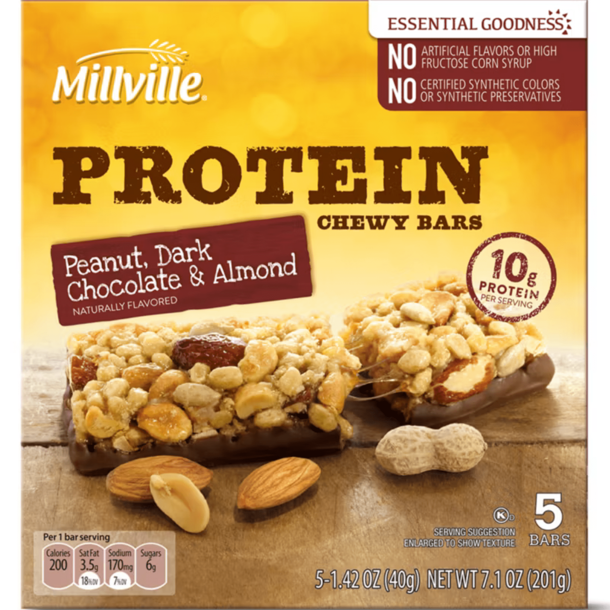 Chewy Protein Granola Bars – Peanut, Dark Chocolate and Almond, 10g Protein, 4 Pack (20 Bars Total)